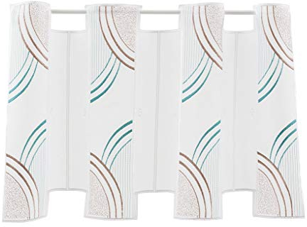 Scheibengardinen Höhe Variabel Scheibengardine Streifenmuster Welle 34 cm hoch weiß mit türkis/braun - Wunschbreite frei wählbar durch gekaufte Menge in 15,5 cm Schritten - Meterware