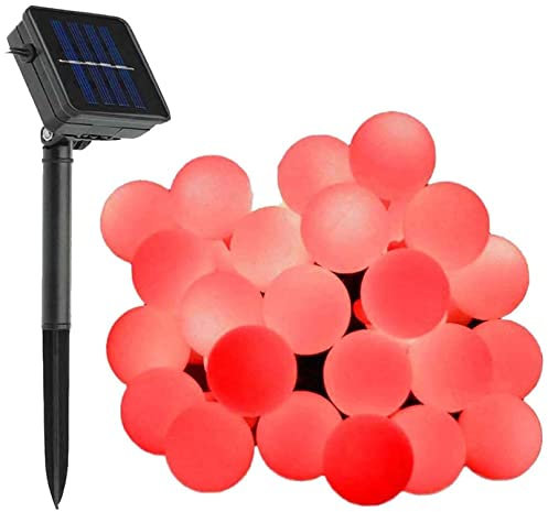 KEEDA Guirlande Lumineuses Solaire, 50 LED Boule Lumières Solaire Décoratives，Luminaire Extérieur, Lumières Chaines de Noël,Solaire Extérieure de Lampe (Rouge)
