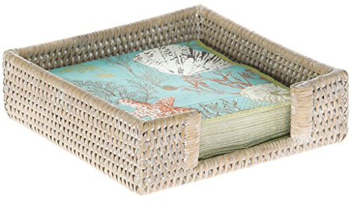 KOUBOO FBA_1020041 La Jolla Rattan Luncheon Paper Napkin Holder, White Wash, Rattan & Wicker,19.05 x 19.05 x 6.35 cm