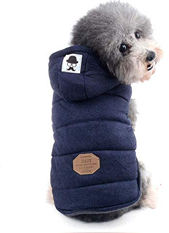 Zunea Hunde Wintermantel für Kleine Hunde Weich Fleece Winterjacken Kapuzenpullis Winddicht Welpenmantel Weste Chihuahua Hundekleidung Katzen Bekleidung für Kaltes Wetter Blau L