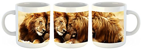 Unified Distribution Kuschelnde Löwen wie Ölbild - Tasse mit Motiv Bedruckt, 300ml C-Henkel. Tolles Geschenk für Büro, Küche, Geburtstag, Ihre Neue Lieblingstasse zum Frühstück