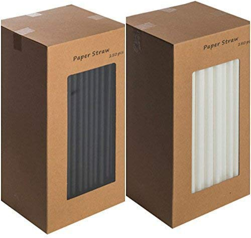 wecansourceitltd BLACK or WHITE Paper 100% Biodegradable/Compostable/Eco-friendly Drinking Straws (20cm / 8inch) BAN THE PLASTIC STRAW!! (Black, 750)