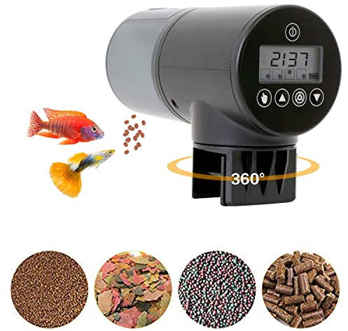 Sneta Automatischer Futterspender für Aquarium, Futterspender für Fische Schildkröten mit LCD-Display, Tankkapazität 200 ml, Einstellung der Futterzeit