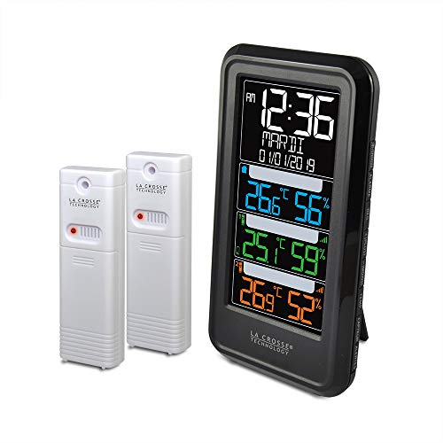 La Crosse Technology - WS6813 Temperaturstation mit 2 Thermo-/Hygro-Sensoren und farbigem Display, Schwarz