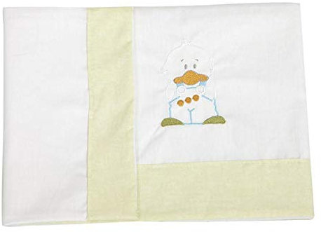 Sábana 100% Algodón Bebé, Hipoalergénica, transpirable y ecológica. Tacto suave. 3 piezas (sábana, bajera con gomas ajustables y almohada). 100% Fabricación España. (Pato Paraguas, Maxicuna 70x140)