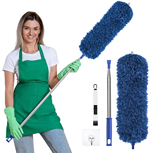 Vicloon Extendable Feather Duster, Bendable Reusable Microfiber Duster with 100 Extra Telescopic Extending Pole and Window Slot Cleaning Brush for Cleaning Ceiling Fan High Ceiling