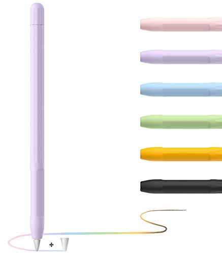 Apple Pencil Hülle Apple Pencil Case, Silikon Schön Weicher Stift Grip Griff mit Ladekappe Kappe und Pen Nib Spitze Schutzhülle (1.Generation, lila)