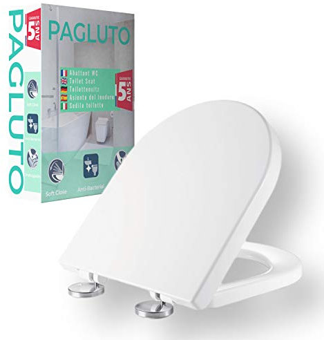Abattant WC avec Frein de Chute - Forme D - Lunette de Toilette Résistante, Charnières Inox Ajustables - Cuvette en Duroplast Facile à Nettoyer - Montage Facile - 46x36 (Lxl), Blanc