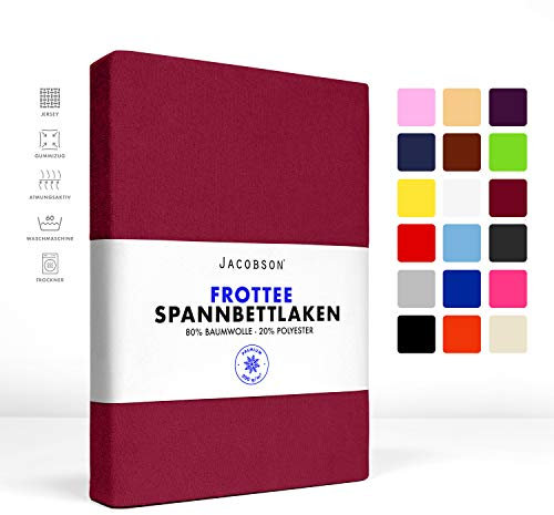 Jacobson Premium FROTTEE Spannbettlaken Spannbetttuch Bettlaken Baumwolle ca. 200g/m² (180x200cm - 200x200cm, Bordeaux)