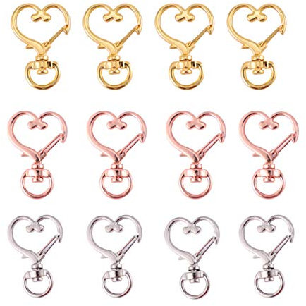 EXCEART 30 Pcs en Métal Coeur Design Printemps Pivotant Fermoir Mousqueton avec Boucle Porte-Clés Clip Boucle Suspendue Porte-Clés pour à Main Sacs Fabrication de Bijoux DIY