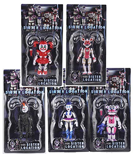 Kinderspielzeug, 5 Stück, Five Nights at Fre-ddy's FNAF bewegliche Action-Figuren 5.5'' FNAF Sister Location Pizzeria Simulator Actionfigur Spielzeug mit Lichtern Animatronics Vinyl-Sammelspielzeug