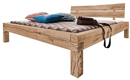 MASSIVMOEBEL24.DE | JANGALI Balkenbett aus Massivholz #212 | aus Wildeiche - Bianco, geölt | Massivbett mit Beinen und Kopfteil | 180cmx200 cm | Massivholzbett Doppelbett