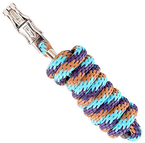 Merauno® Führstrick für Pferd - Anbindestrick in verschiedenen stylischen Designs, Führleine, Anbindeseil Pony, Esel, Ziege mit Panikhaken Schwarz Blau Rosegold Beige (Blau Lila, Panikhaken)