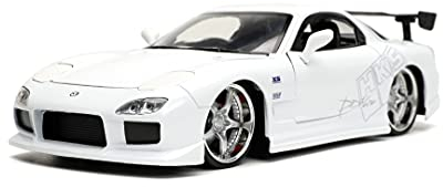 Jada Toys Fast & Furious 1993 Mazda RX-7 - Modelo de Tuning a Escala 1:24, Puertas Abiertas, capó y Maletero, Color Blanco