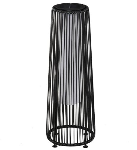 Outsunny Linterna de Jardín de Ratán Sintético Ø21,5x61 cm, Negro | Farola Solar Exterior, Luces LED, Encendido y Apagado Automático, Impermeable, Terraza Balcón Patio