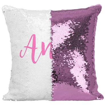Pailletten Kissen personalisiert mit Namen, Spruch oder Text/Namenskissen mit Wendepailletten (rosa)