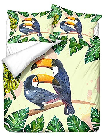 Chickw1 Bettwäsche Set 3D, Tukan Drucken Bettbezug Set - Bettwäsche-Set 3 Teilig mit Bettbezug und Kissenbezug - Bettwäsche Set für Einzelbett Doppelbett (Schwarzer Tukan,200x200cm)