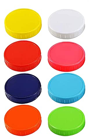 Hsthe Sea 8 Pack Wide Mouth Mason Jar Lids for Ball, Kerr and More,Food Grade Colored Plastic Storage Caps for Mason and Canning Jars, Leak Proof & Anti-Scratch Resistant Surface