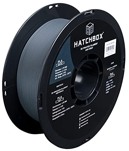 HATCHBOX Matte PLA 3D Drucker Filament, Maßgenauigkeit +/- 0.03mm, 1kg Spule, 1.75mm, Aschgrau