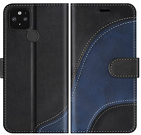 BoxTii Hülle für Google Pixel 4A 5G / Pixel 5 XL, Leder Handyhülle für Google Pixel 4A 5G / Pixel 5 XL, Ledertasche Klapphülle Schutzhülle mit Kartenfächer und Magnetverschluss, Schwarz
