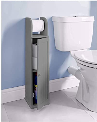Homme Concept - Free standing Grey wooden Toilet Paper Roll Holder with Shelf, Bathroom Storage Tissue Organizer