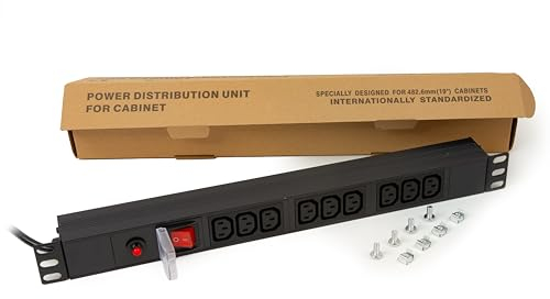 LINK LK10052IT - Multiprise avec 9 Prises Iec C13 pour armoires Rack 19 avec Prise Italienne 16 A - Noir - Électriques réversibles 180°