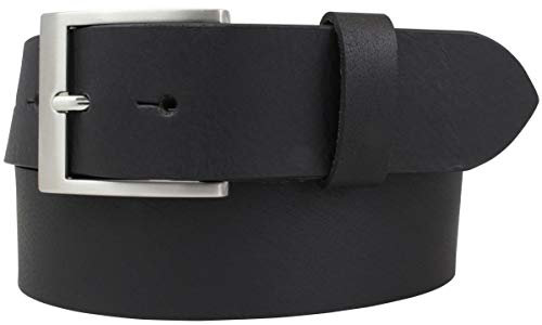 BELTINGER Gürtel mit Edelstahl-Gürtelschnalle aus Vollbüffelleder 4 cm | Jeans-Gürtel für Damen Herren 40mm | Leder-Gürtel aus Büffelleder 4cm | Schwarz 115cm