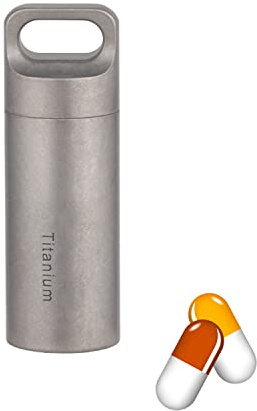 Pillendose Schlüsselanhänger Titan, Wasserdicht Klein Metall Tablettendose für Unterwegs, BPA Frei Reise Täglich Tragbar Tablettenbox, Lichtgeschützt Medikamentenbox Outdoor EDC Kapsel