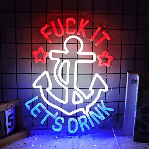 JFLLamp FUNK IT LET'S DRINK Neon Signs for Wall Decor Anchor Decor Neon Lights for Bedroom Led Signs Suitable for Man Cave Beer Bar Pub Restaurant Christmas 5V Usb Power, 14.5*16 Inch(Red+White+Blue)