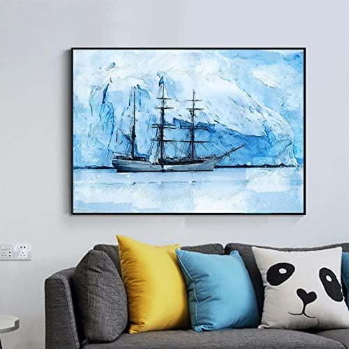 Iceberg Sailing Ship Viking Norway Nordic Wall Art Posters And Prints Canvas Oil Painting Style Pictures For Living Room Decor 40x60cm Frameless