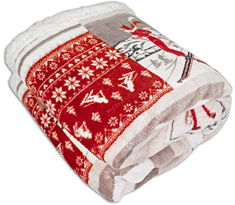 Tata Home Coperta Pile Plaid Divano Pesante e Caldo con Retro Sherpa da 340 gr/mq Fantasia Tirolese Misura 200x230 cm Dis. Sky