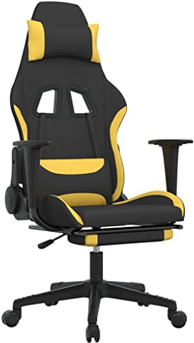 vidaXL Gaming Stuhl, Bürostuhl Drehbar Höhenverstellbar, Drehstuhl Schreibtischstuhl mit Massage Fußstütze, Verstellbar Chefsessel Sportsitz Computerstuhl, Schwarz Gelb Stoff