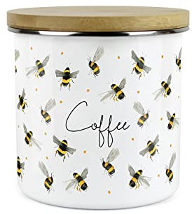 Purely Home Kaffeedose mit verstreuten Bienen, Metall, Emaille, für die Küche, Lebensmittel, Weiß