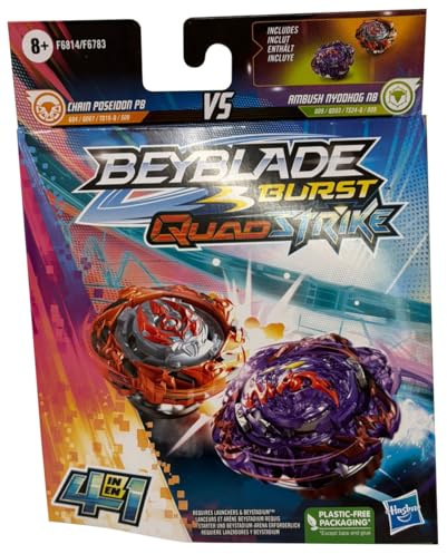 Beyblade Burst QuadStrike Dual Pack 2 x Wettkampfkreisel Ambush Nyddhog N8 und Chain Poseidon P8