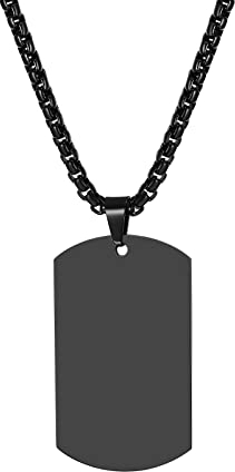 JewelryWe Schmuck Herren Halskette, Militärische Erkennungsmarke Armee Stil Glänzend Poliert Dog Tag Anhänger mit 22 Zoll Weizenkette Kette, Schwarz