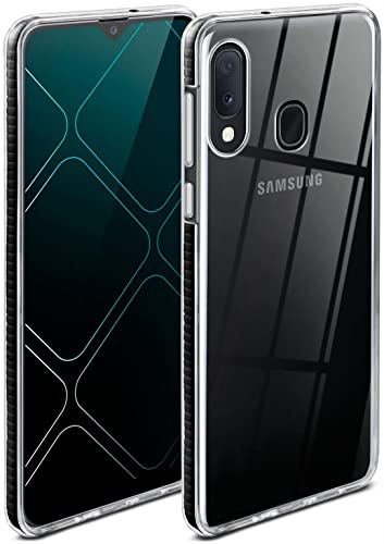 ONEFLOW für Samsung Galaxy A20e Hülle Silikon transparent, Handyhülle mit stoßfestem Bumper Backcover durchsichtig Silikonhülle kabelloses Laden Schutzhülle, Cushion Case, Schwarz