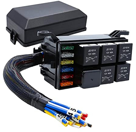 Ronyme Relais-Sicherungskasten Sicherungsblock und Relaiskasten ersetzt wasserdichten, langlebigen 6-Slot-ATC/-Sicherungshalter vorverdrahteter, 24V 5Pin