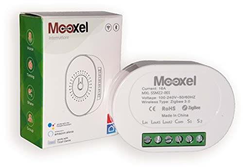 Mooxel® interruttore smart switch SENZA NEUTRO a 2 canali Zigbee wifi app tuya smartlife controllo vocale con Alexa e google home (1 Pezzo)