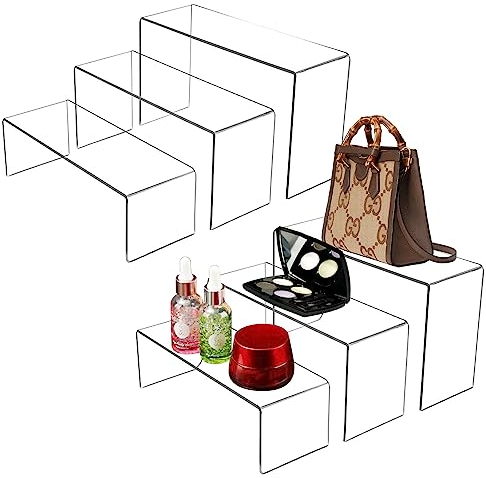 Molbory 6 Stück 3 Größen Acryl Riser Display Ständer, Durchsichtig Acryl Display Ständer Regal,Acryl Treppe,Parfüm Regal Sammlerstücke, Schmuck, Treppen Deko Aufsteller für Produkpräsentation