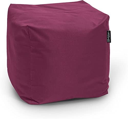 BuBiBag Sitzpouf für Outdoor Sitzsack, Fußhocker ideal für Gaming Sitzsäcke, Wetterfest, Outdoor Pouf (35x35x35cm, Weinrot)