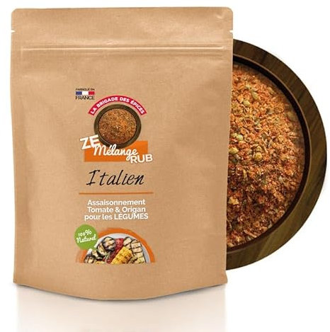 La Brigade des Épices - RUB Italien - Mélange d’épices pour cuisine italienne - Idéal pour légumes, pizzas et pâtes – Paprika doux, Tomate et Origan - 100% Naturel - Fabrication Française – 250g