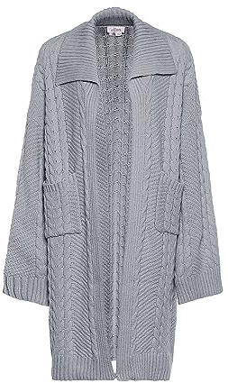 Aleva Damen Lange Strickjacke mit Twist-Pullover und großem Revers Acryl HELLGRAU Melange Größe M/L