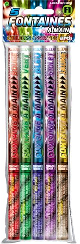 Lot de 10 Fontaines 1 MINUTE à Main couleurs Assorties (Rouge Vert Bleu Violet Jaune), Idéal pour vos évènements entre amis, effet et ambiance festive garantie - Catégorie F1 - SPARKLERS CLUB