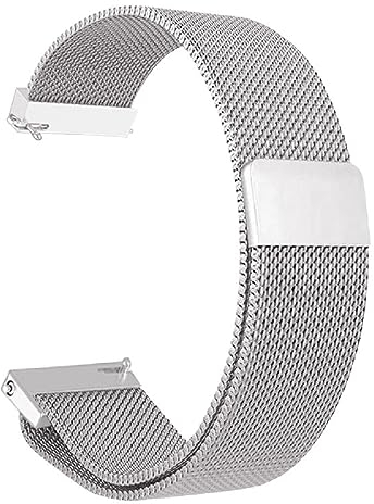 JITNGA Magnetisch Metallgepflecht Uhrenarmband Mesh Ersatz Metall Armband Edelstahlarmband Gewebte Edelstahl Armband Mit Magnetverschluss Smartwatch Uhren Ersatzband Für Damen Herren(20Mm, Silber)