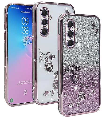 XINYEXIN Transparent Glitzer Hülle für Samsung Galaxy A54 5G, Bling Glitter Handyhülle Ultradünn Stoßfest, Niedliche Glitzernde Schutzhülle für Frauen Mädchen - Roségold