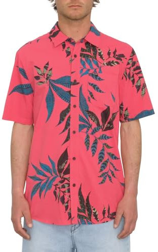 Volcom Herren Regular Marble Floral Short Sleeve Button Down Hawaiian Shirt Hemd, Gewaschener Rubin, L