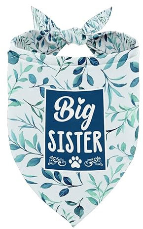 Hundehalstuch, Big Sister Dog Bandana, Hundeschal Blatt Druck, Hundeschal Zubehör, Hundehalstuch, Haustier Schal, Haustier Schal Geschlecht Enthüllung Zubehör, Grün/Blau Floral Haustier Schal, Hund