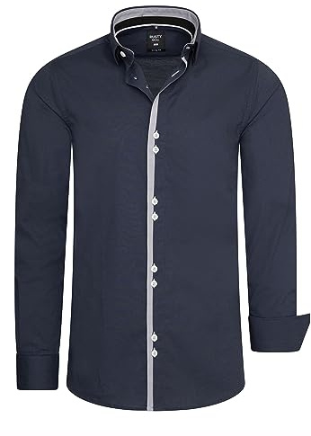 Rusty Neal Herren Premium Freizeit-Hemd mit Doppel-Knopf-Verschluss Stretch Langarm Hemden Slim Fit 029
