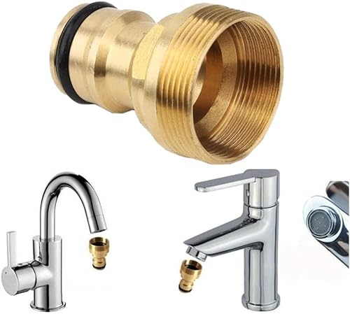 KKPW Universal Tap Connector, 1 Pack Outside Tap Connector Brass Hose Adapter,Brass Threaded Tap Connector Garden Hose Connecto,Fitting Water Connector for Outside Garden Tap Kitchen Tap