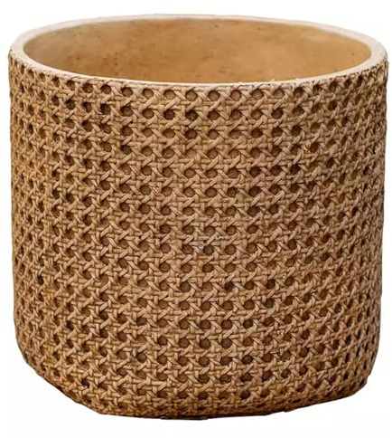 Rattan Woven Planter Pot with Drainage Hole,Vintage Honeycomb Cement Flower Pots,Cylinder Round Plant Pots for Indoor Outdoor Plants Flowers Succulent Cactus,Gardening Lawn Yard Decor Gift ( Size : La
